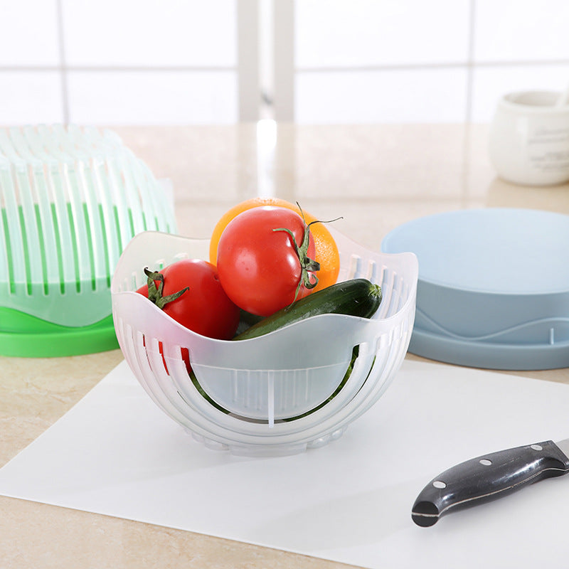 Creative hollow drain plastic cover salad bowl home fruit and vegetable cleaning basket salad cutting bowl kitchen gadget