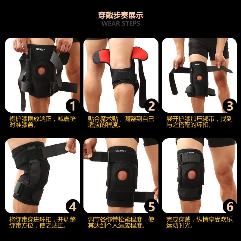AOLIKES Knee Brace Polycentric Hinges Professional Sports Safety Knee Support Black Knee Pad Guard Protector Strap joelheira