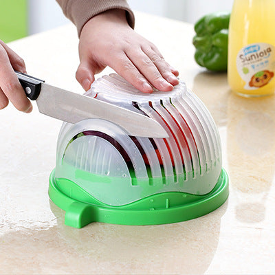 Creative hollow drain plastic cover salad bowl home fruit and vegetable cleaning basket salad cutting bowl kitchen gadget