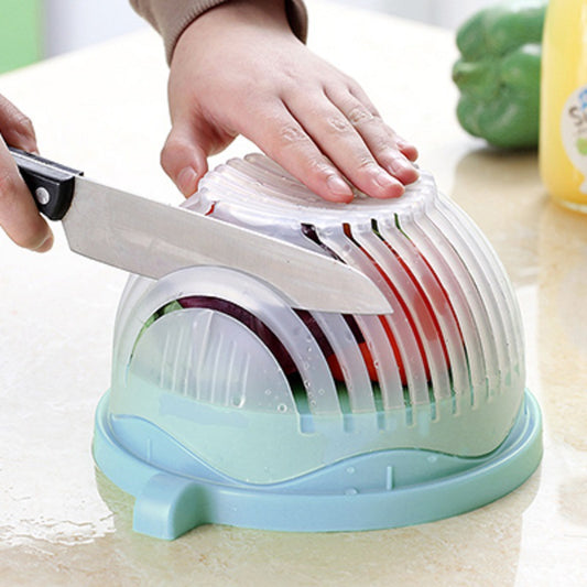 Creative hollow drain plastic cover salad bowl home fruit and vegetable cleaning basket salad cutting bowl kitchen gadget