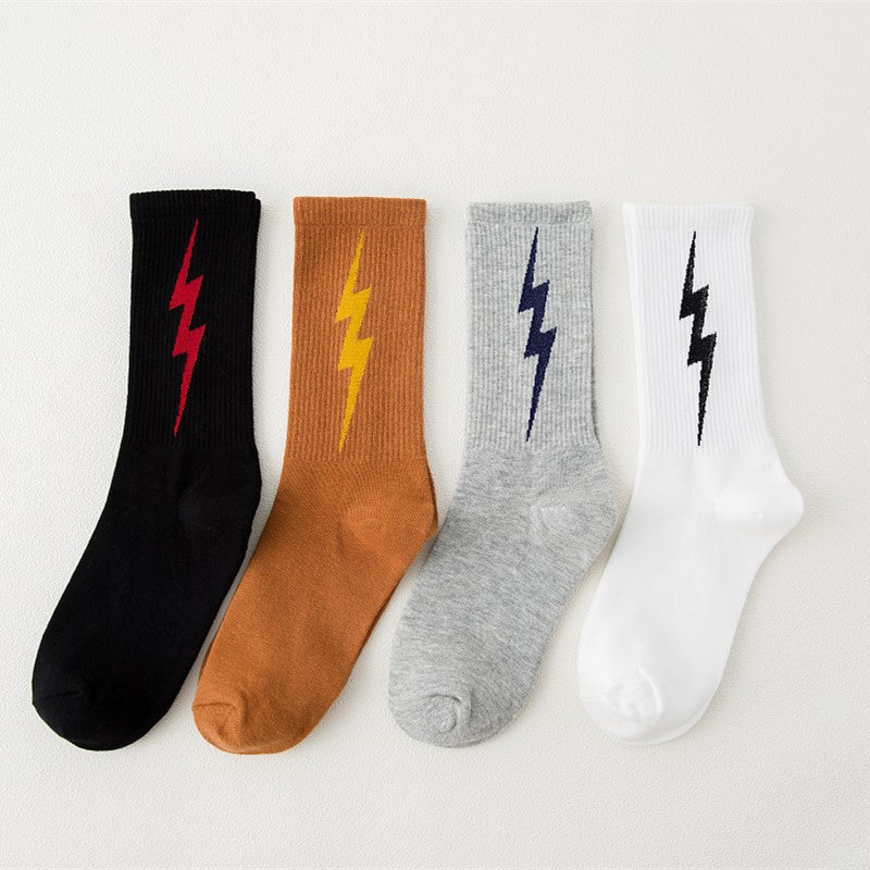 Lightning tide socks women European and American ins cotton tube socks Harajuku port style skateboard sports socks