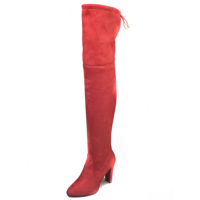 New pointed thick heel side zipper over-the-knee boots women's stretch boots