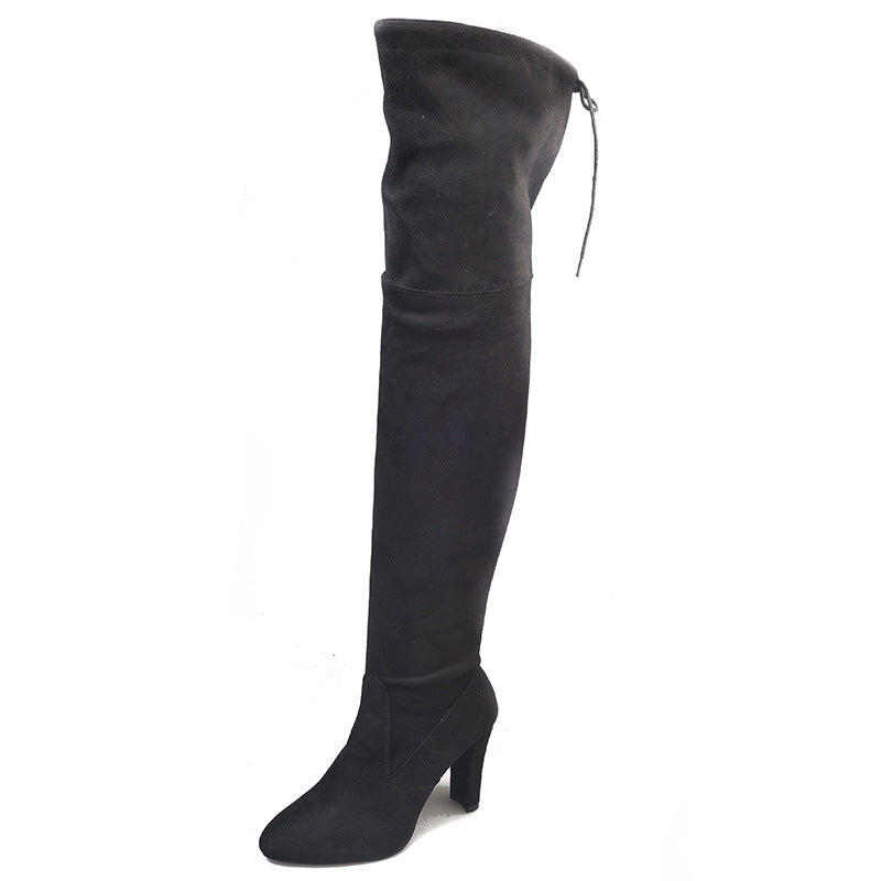 New pointed thick heel side zipper over-the-knee boots women's stretch boots