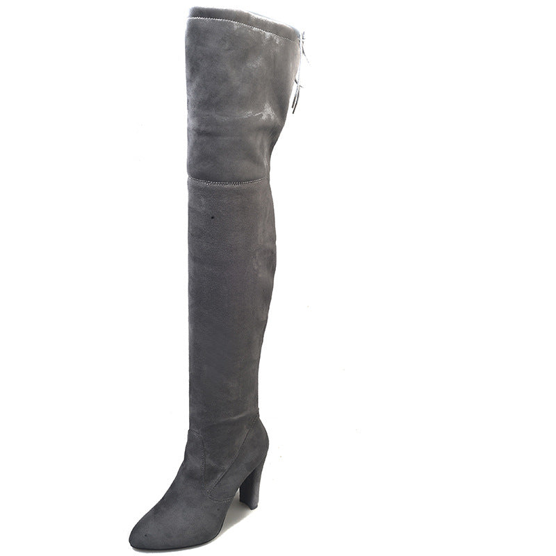 New pointed thick heel side zipper over-the-knee boots women's stretch boots