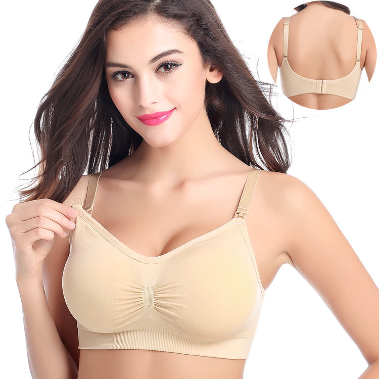 New pregnant women's large size nursing bra without steel ring front opening breastfeeding adjustment type gather seamless bra underwear