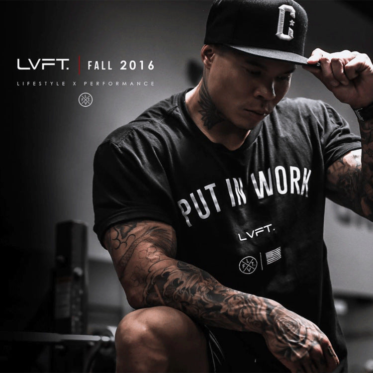 European and American LVFT round neck casual short-sleeved men's fitness exercise sports T-shirt