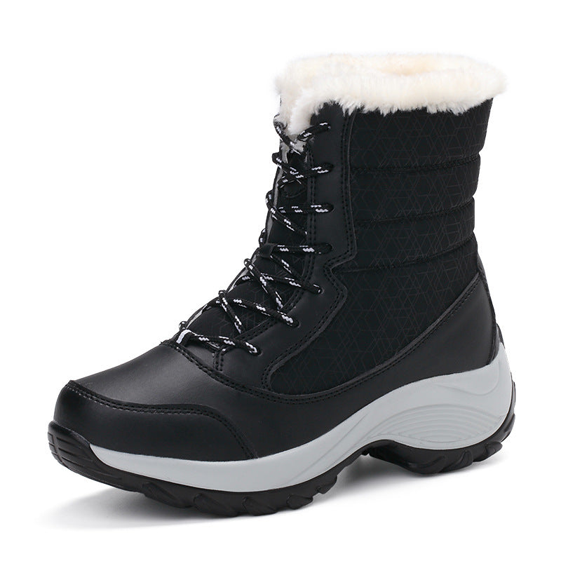 New plus velvet high-top women's shoes student lace up all-match waterproof snow boots women's tide cotton shoes