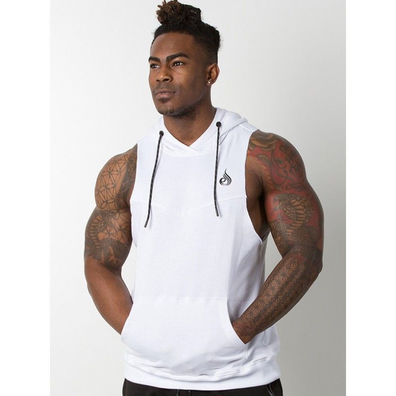 Muscular male brother fitness training vest cotton running loose sleeveless sportswear hooded pullover vest