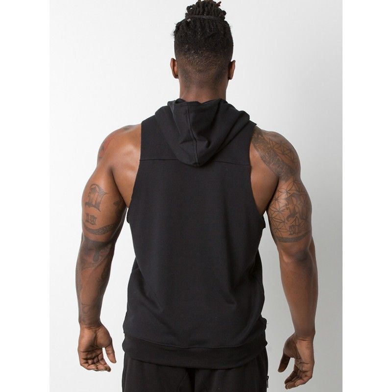 Muscular male brother fitness training vest cotton running loose sleeveless sportswear hooded pullover vest