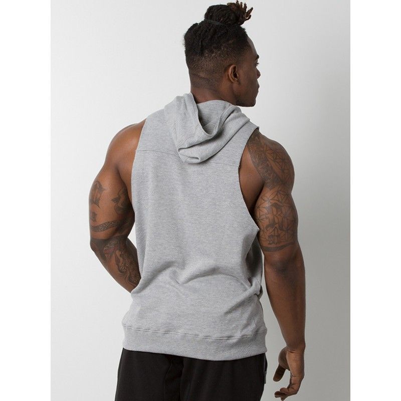 Muscular male brother fitness training vest cotton running loose sleeveless sportswear hooded pullover vest