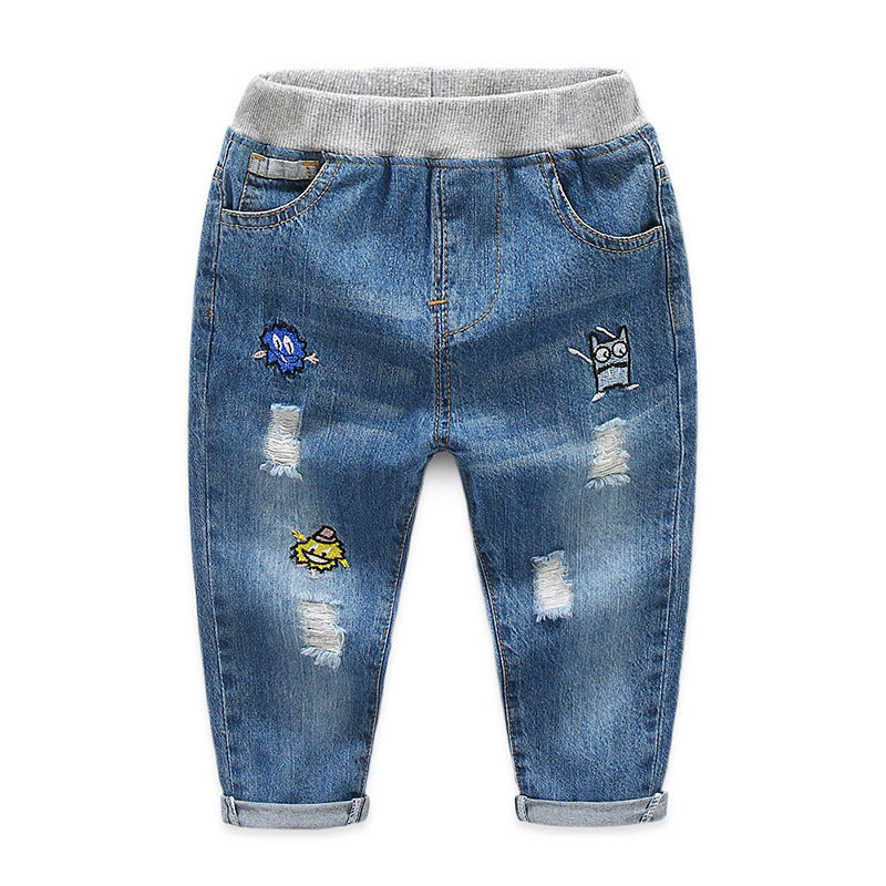 Children's autumn jeans new Korean style boys casual trousers, children's ripped pants trend