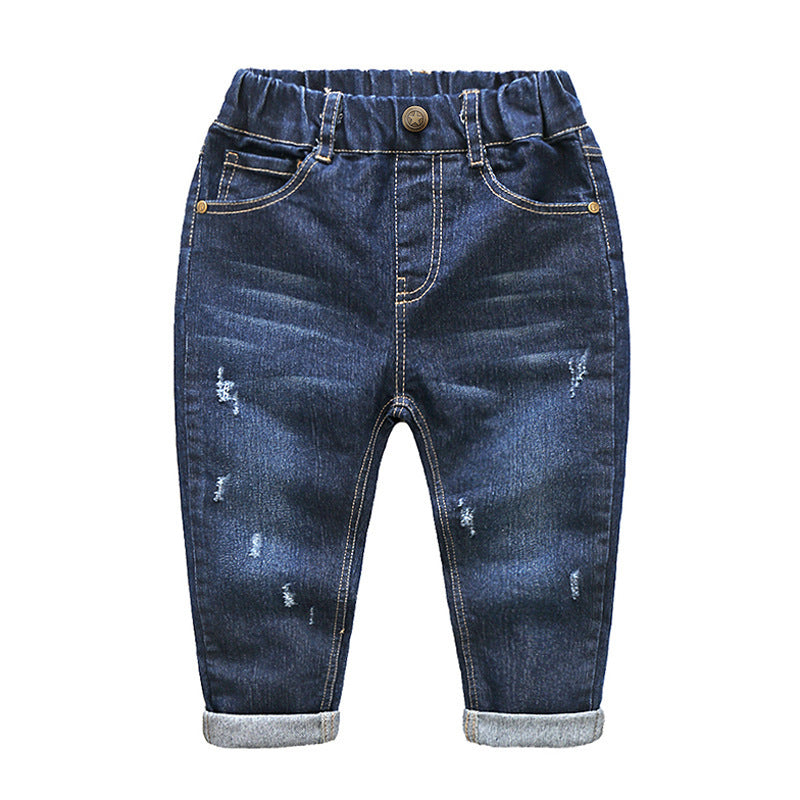 Children's autumn jeans new Korean style boys casual trousers, children's ripped pants trend