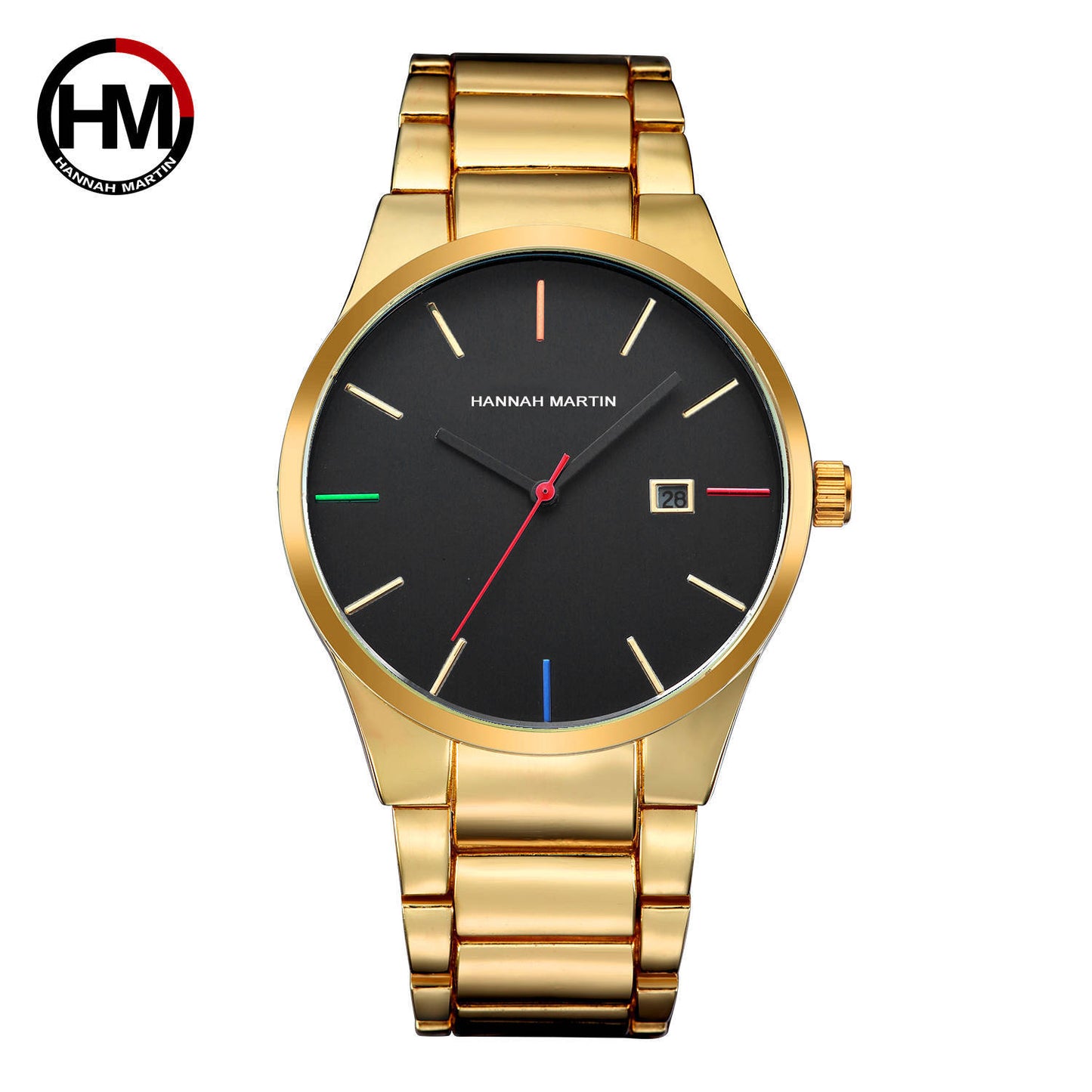 Men's and women's steel belt calendar IP gold vacuum plating business casual waterproof new gold watch quartz watch