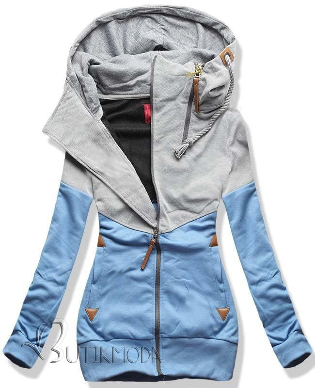 European and American women's clothing personality double zipper color matching hooded long-sleeved fleece sweater