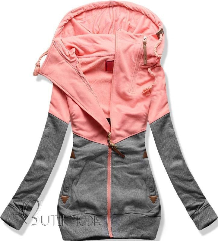 European and American women's clothing personality double zipper color matching hooded long-sleeved fleece sweater