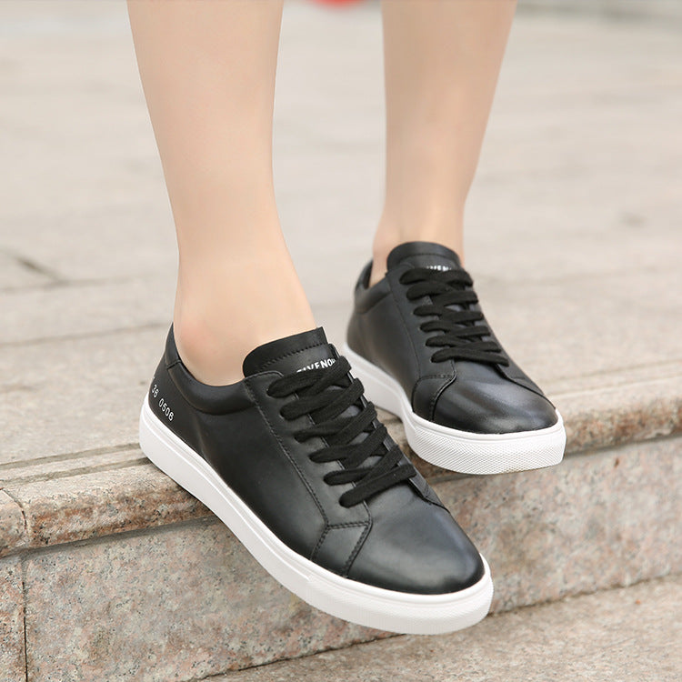 White shoes women's leather and velvet white sneakers classic lace-up flat shoes student shoes