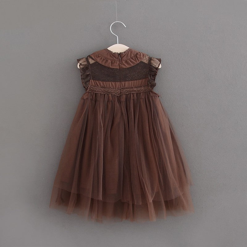 Girls dress net celebrity children foreign style flying sleeves net gauze puffy princess vest skirt