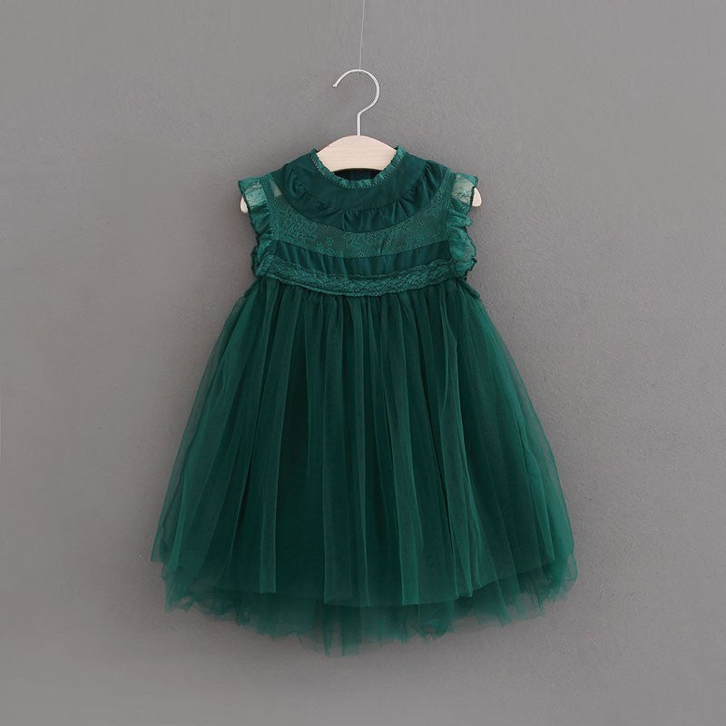 Girls dress net celebrity children foreign style flying sleeves net gauze puffy princess vest skirt