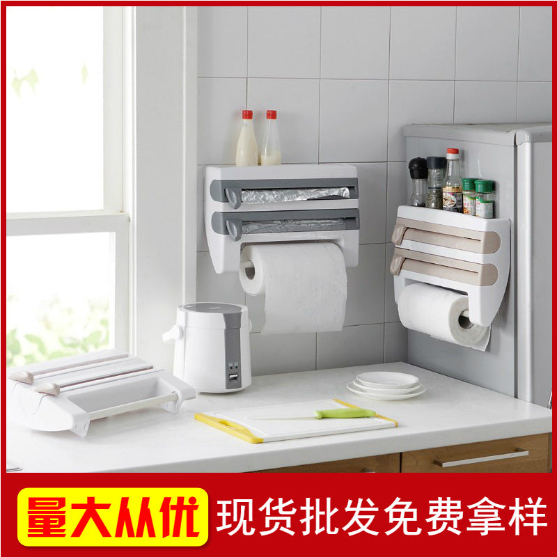 Creative kitchen cling film storage rack multifunctional aluminum foil barbecue paper towel rack with cutter