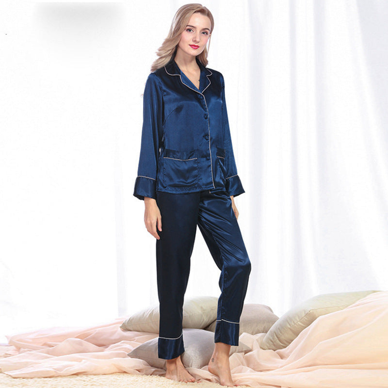Spinning silk pajamas Ladies summer new long-sleeved trousers home service two-piece