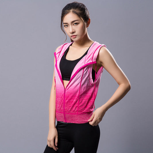 New quick-drying fitness sports jacket ladies fitness sleeveless hooded yoga clothing