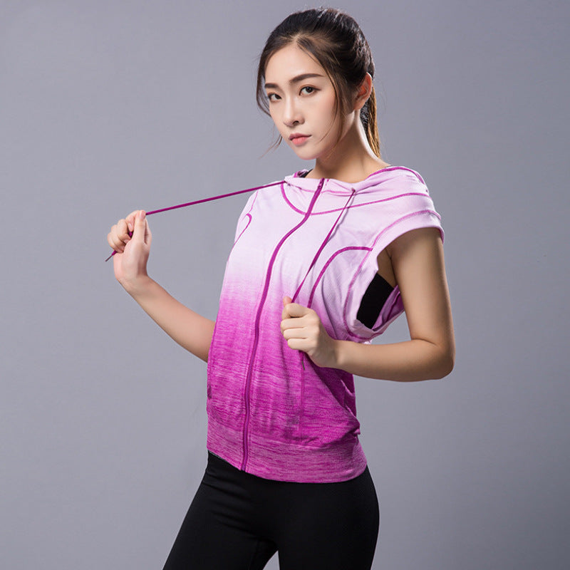 New quick-drying fitness sports jacket ladies fitness sleeveless hooded yoga clothing