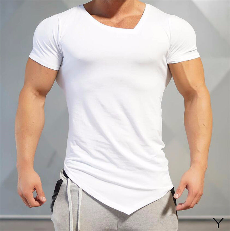 European and American Men's Cotton Short Sleeve Irregular T-shirt