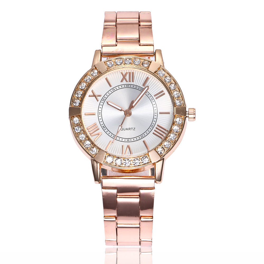 Khorasan new personality fashion ladies rhinestone inlaid steel belt watch Roman scale quartz watch