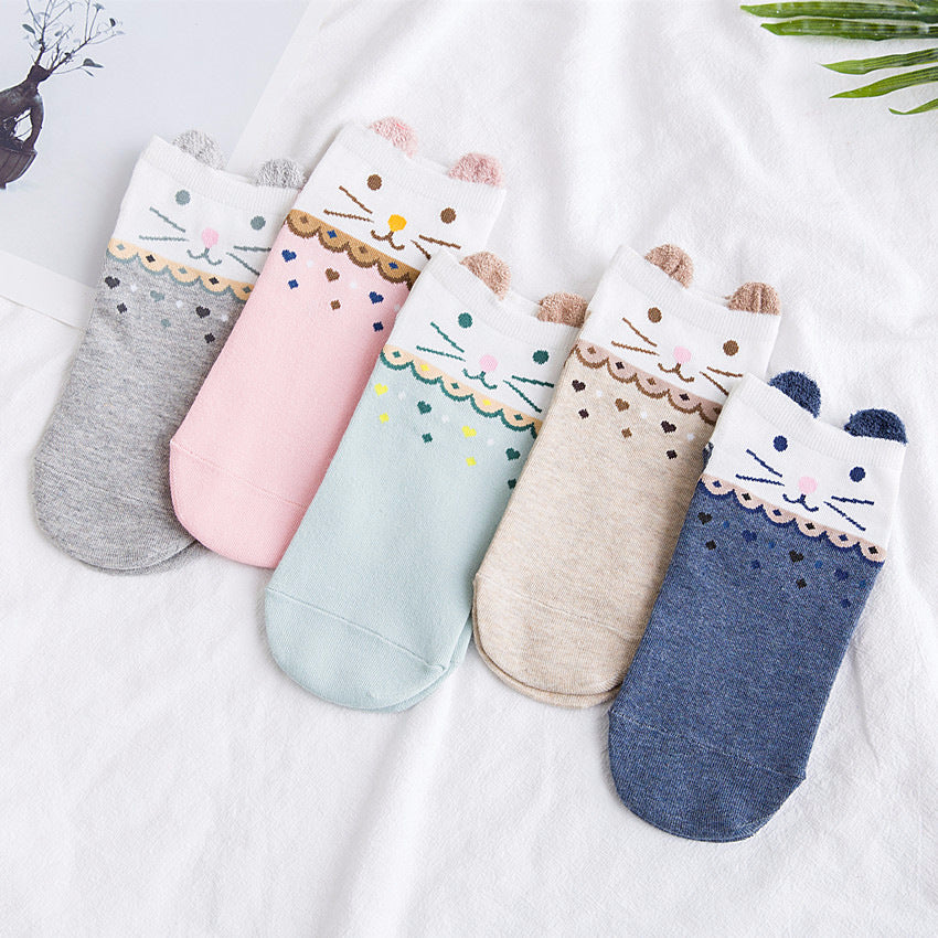 New cotton women's boat socks straight cartoon pattern spring and summer socks