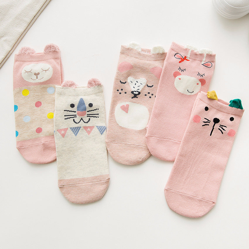 New cotton women's boat socks straight cartoon pattern spring and summer socks