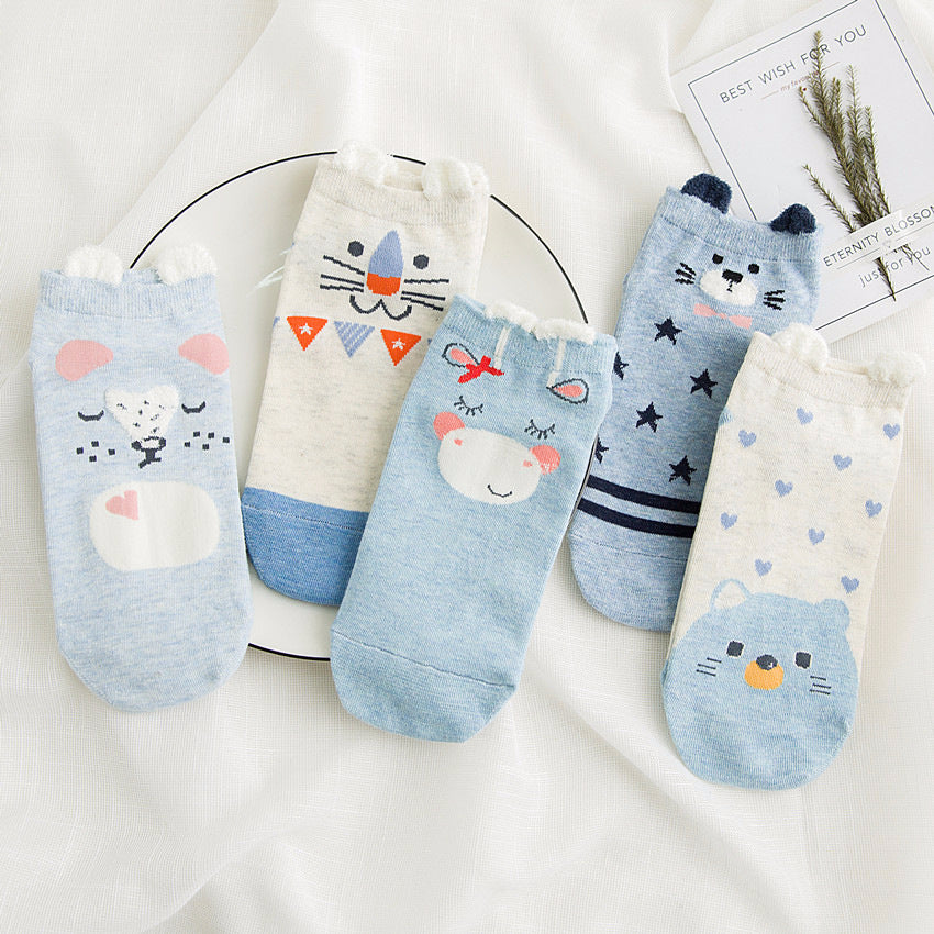 New cotton women's boat socks straight cartoon pattern spring and summer socks