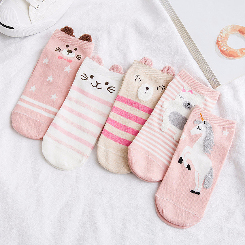 New cotton women's boat socks straight cartoon pattern spring and summer socks