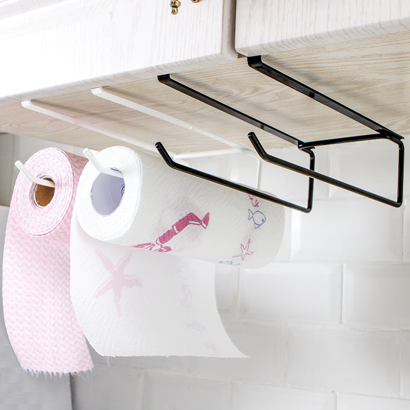 Creative free punching simple wrought iron door cabinet hanging paper towel rack kitchen roll paper cabinet cabinet partition layer storage rack