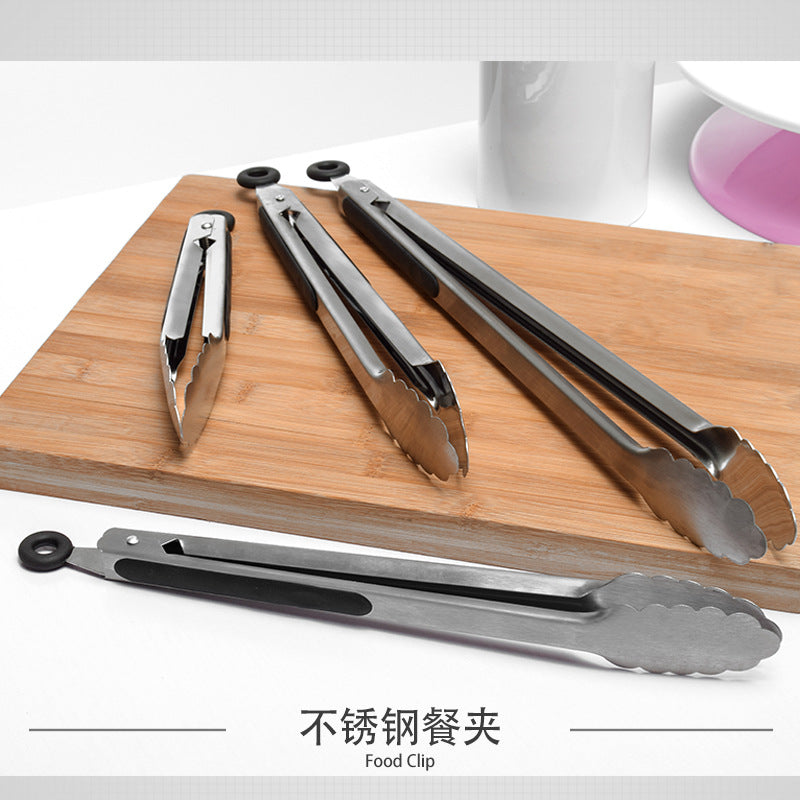 Stainless steel kitchen supplies food tongs barbecue bread buffet barbecue tongs silicone multifunctional food tongs