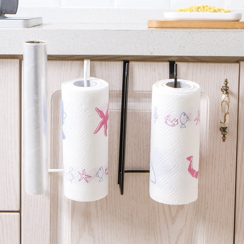 Creative free punching simple wrought iron door cabinet hanging paper towel rack kitchen roll paper cabinet cabinet partition layer storage rack