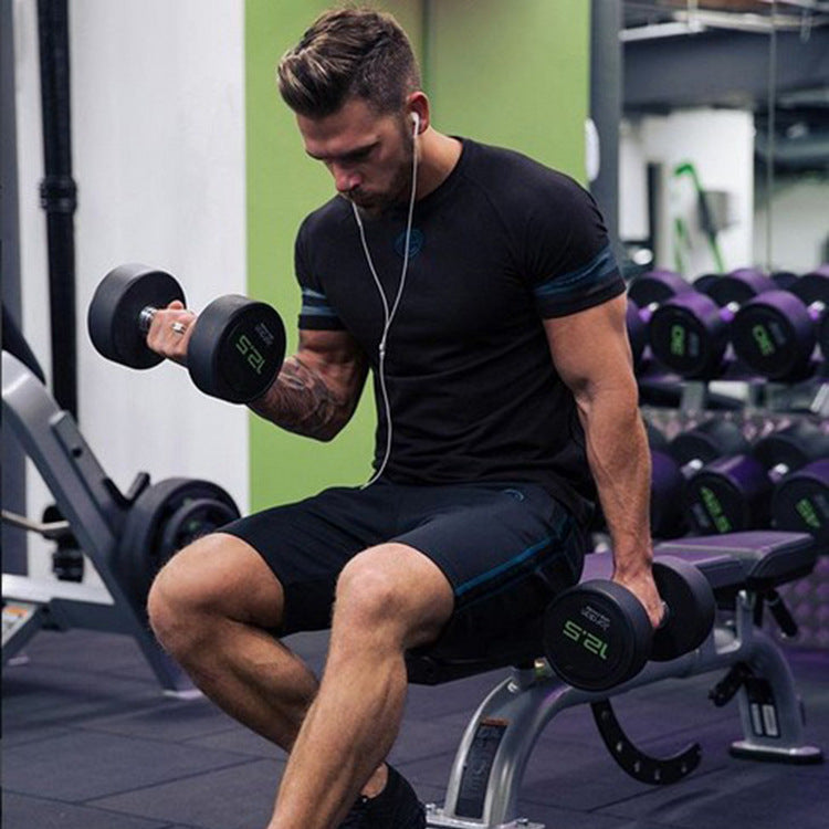 New muscle fitness sports training T-shirt sweat-absorbent breathable shirt quick-drying clothes round neck tide brand short-sleeved men running