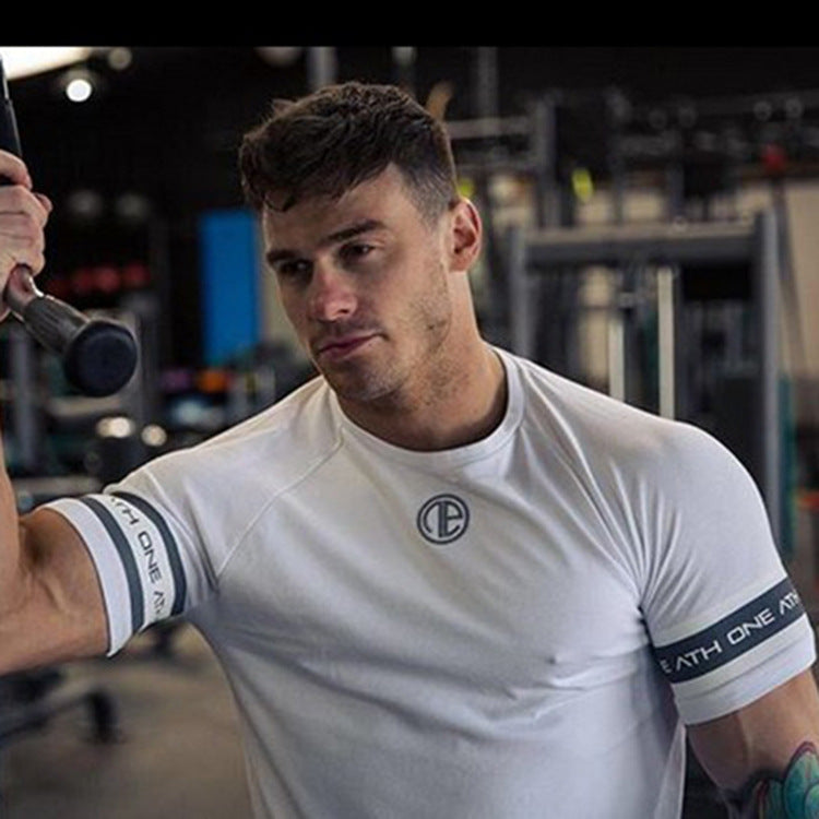 New muscle fitness sports training T-shirt sweat-absorbent breathable shirt quick-drying clothes round neck tide brand short-sleeved men running