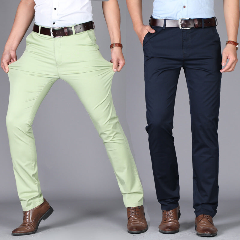 Korean fashion stretch cotton slim straight men's thin trousers free of iron