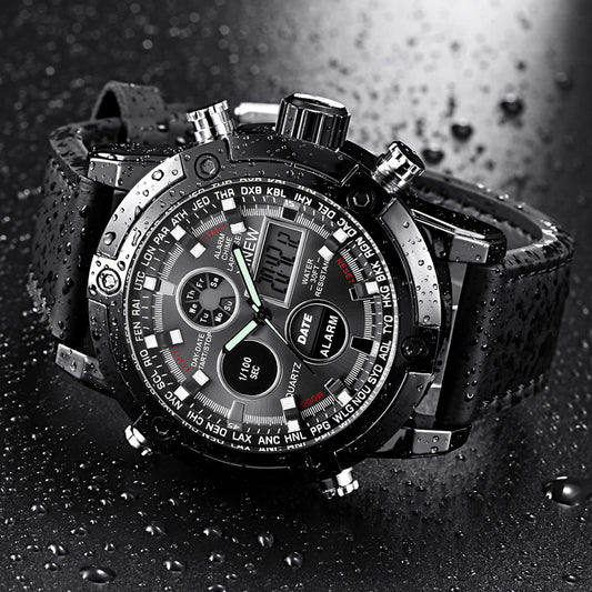 Chronograph Business Watch Mens Leather Digital Wristwatches