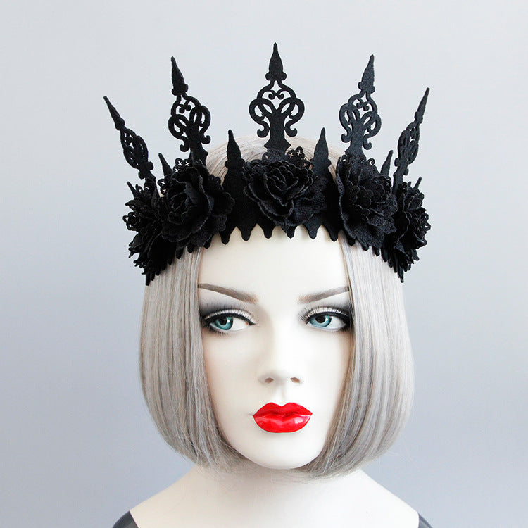 Dark gothic style black crown halloween witch makeup masquerade show wreath headband