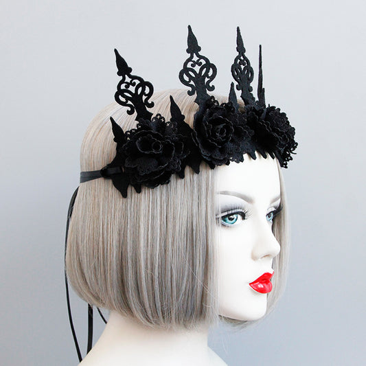 Dark gothic style black crown halloween witch makeup masquerade show wreath headband