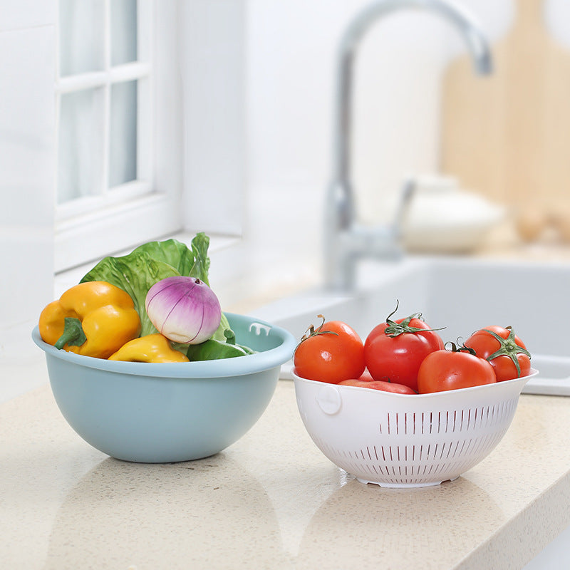 New multifunctional storage basket plastic portable round double drain basket fruit basket vegetable basket