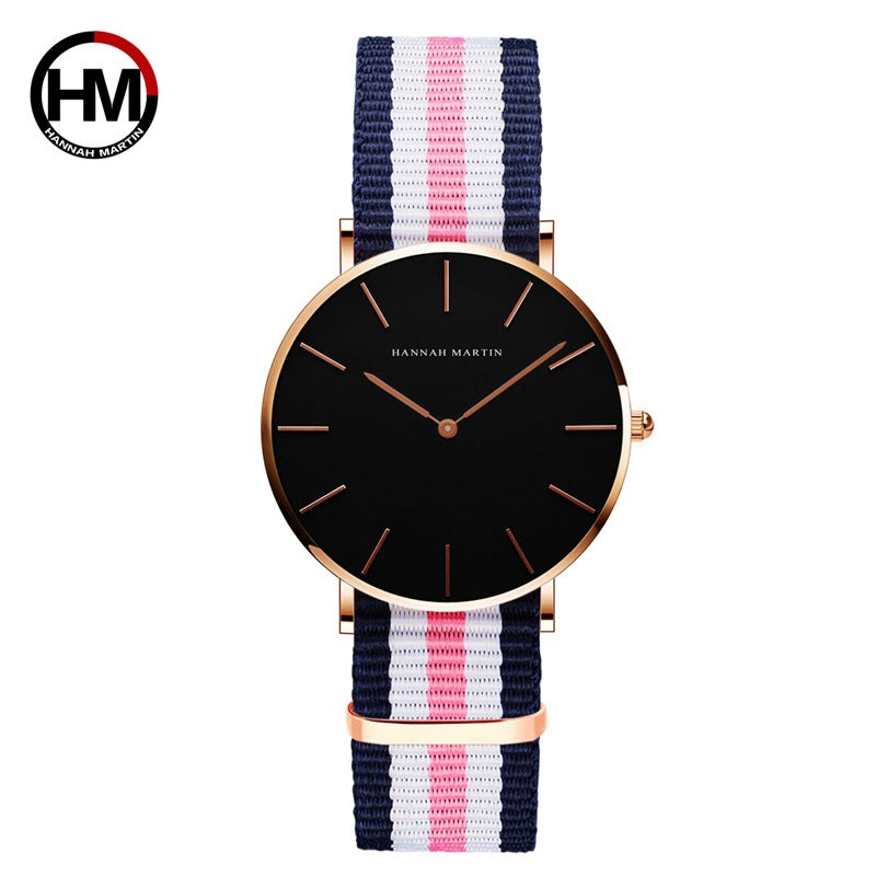 Hanna Martin hot new ladies watch nylon strap waterproof quartz watch simple fashion personality table