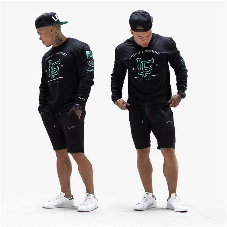 European and American fitness men's round neck long-sleeved T-shirt sports running tight-fitting breathable sweater