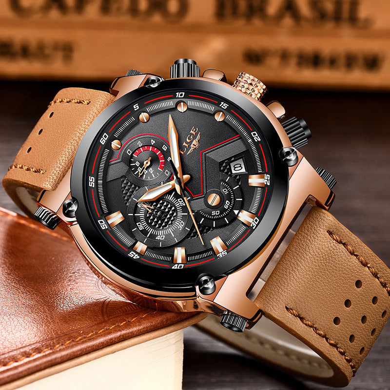 LIGE casual fashion trend business waterproof belt watch men's luminous watch