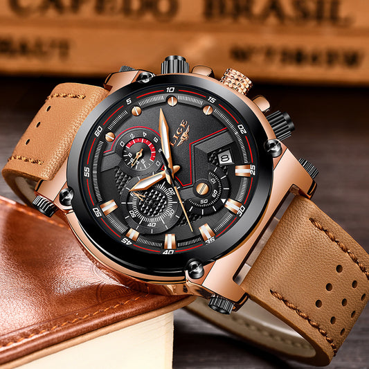 LIGE casual fashion trend business waterproof belt watch men's luminous watch
