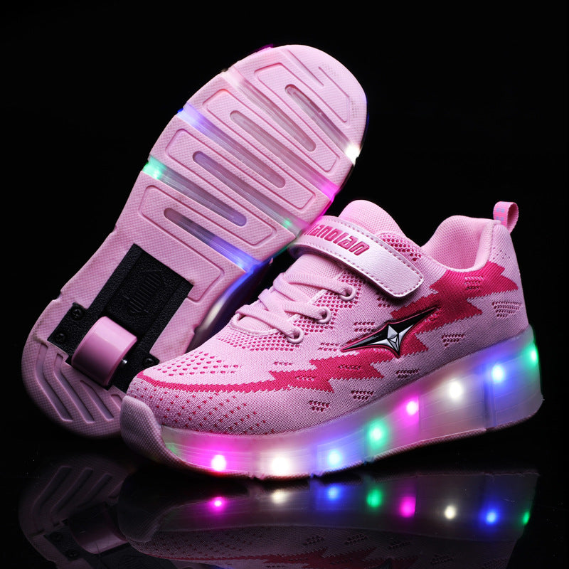 Children's rechargeable walking shoes automatic lighted single and double roller skates LED light-emitting shoes