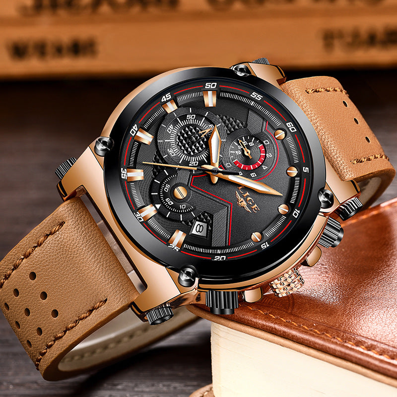 LIGE casual fashion trend business waterproof belt watch men's luminous watch