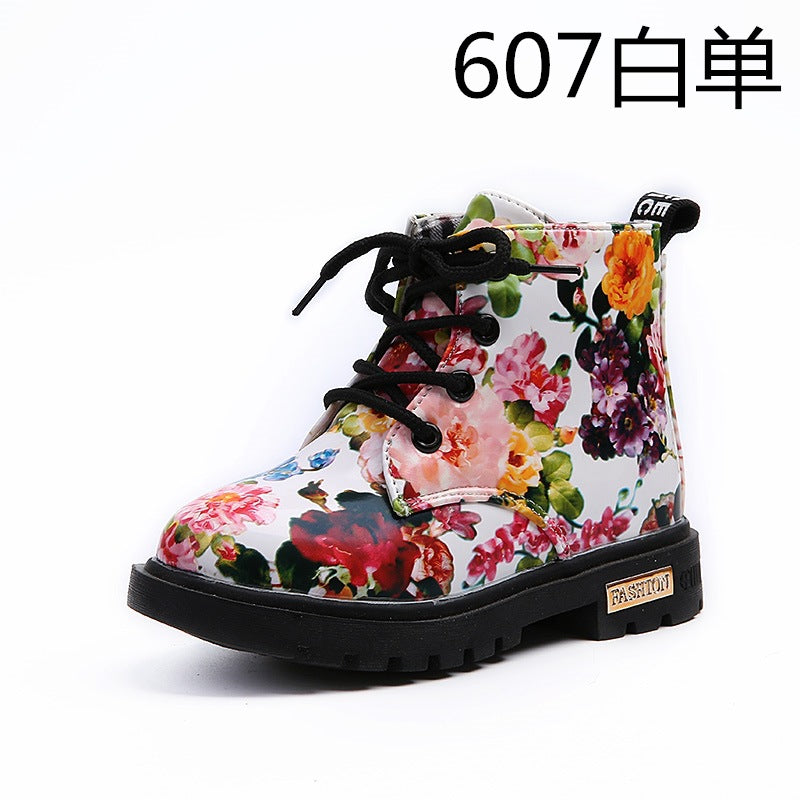 Cotton boots, children's floral, Martin boots, autumn and winter girls, children's boots, cotton boots, waterproof