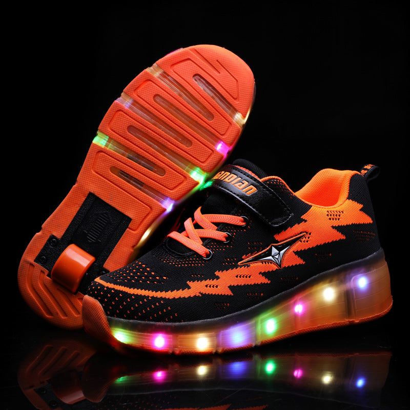 Children's rechargeable walking shoes automatic lighted single and double roller skates LED light-emitting shoes